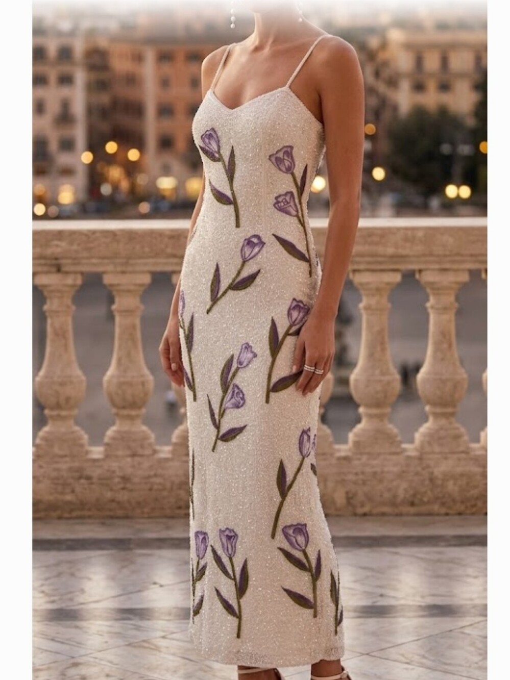 Vintage Landmark 100% Silk Hand-Beaded Evening Gown Sz Medium